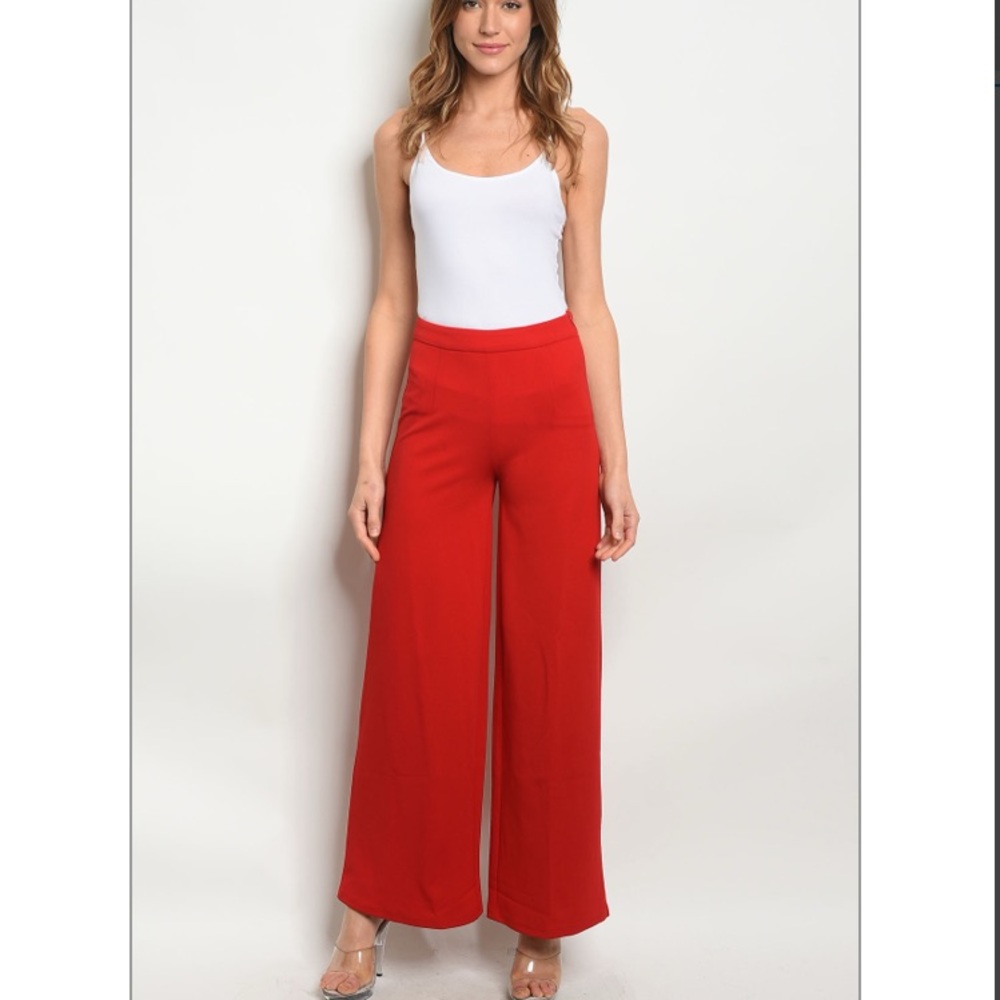 LAST PAIR! Red high waisted wide leg Pants - Picture 2 of 4